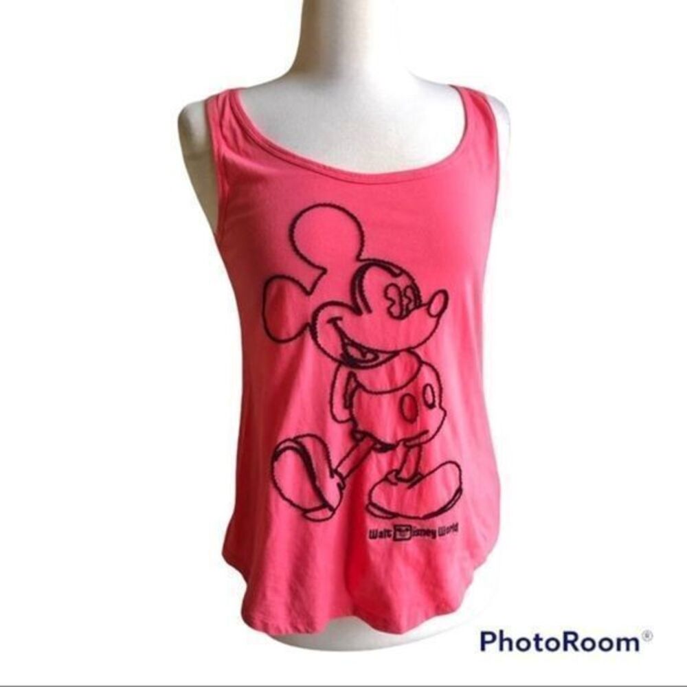 Disney Parks embroidered Mickey Mouse outline pink tank top medium